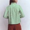 Esme Smocked Detail Frill Top Highland Green, Ivory Stripe Esme Smocked Detail Frill Top Highland Green, Ivory Stripe