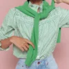 Esme Smocked Detail Frill Top Highland Green, Ivory Stripe Esme Smocked Detail Frill Top Highland Green, Ivory Stripe