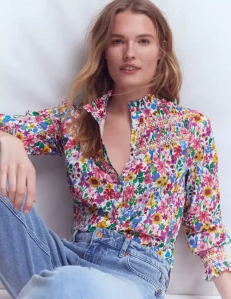 Esme Smocked Detail Frill Top Multi, Blossoming Garden