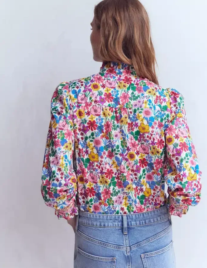 Esme Smocked Detail Frill Top Multi, Blossoming Garden Esme Smocked Detail Frill Top Multi, Blossoming Garden