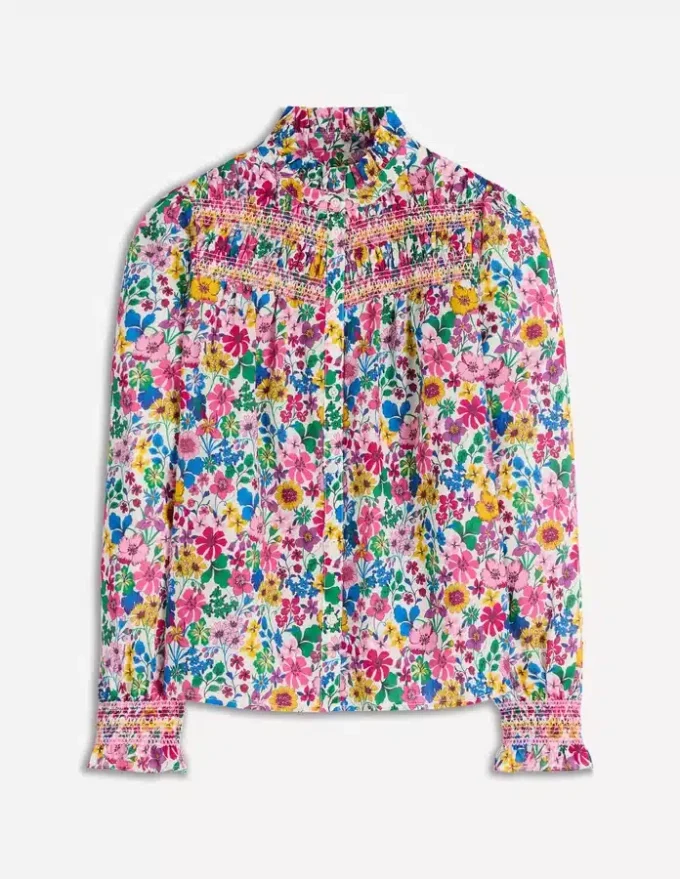 Esme Smocked Detail Frill Top Multi, Blossoming Garden Esme Smocked Detail Frill Top Multi, Blossoming Garden
