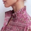 Esme Smocked Detail Frill Top Orchid Purple, Dainty Blooms