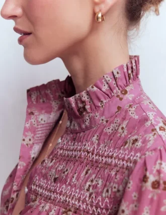 Esme Smocked Detail Frill Top Orchid Purple, Dainty Blooms