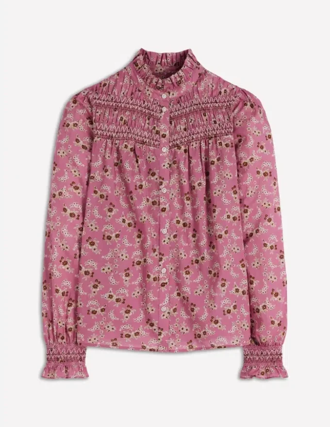Esme Smocked Detail Frill Top Orchid Purple, Dainty Blooms