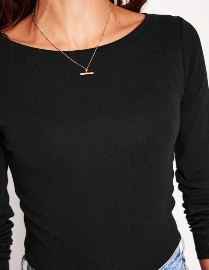 Essential Boat-Neck Jersey Top Black Essential Boat-Neck Jersey Top Black