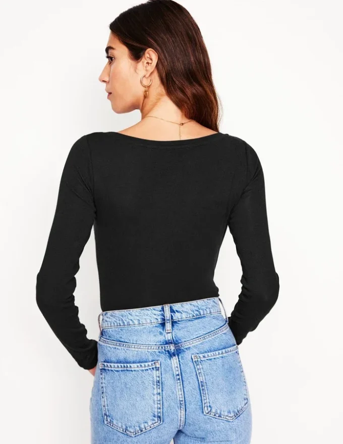 Essential Boat-Neck Jersey Top Black Essential Boat-Neck Jersey Top Black