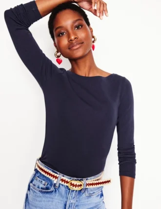 Essential Boat-Neck Jersey Top Navy