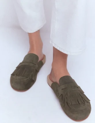 Etta Ghillie Mule Clogs Deep Olive