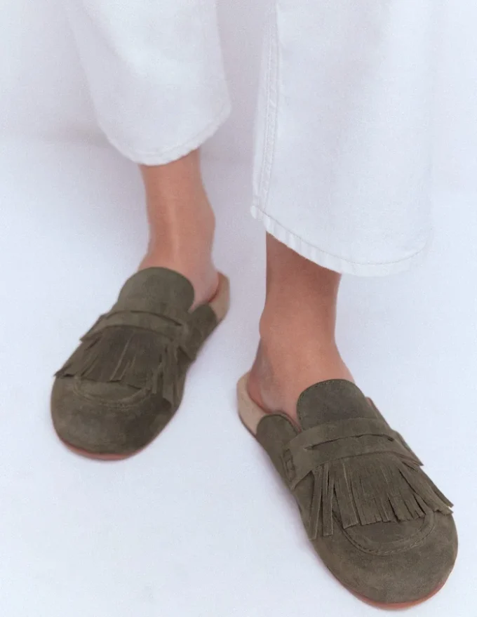 Etta Ghillie Mule Clogs Deep Olive