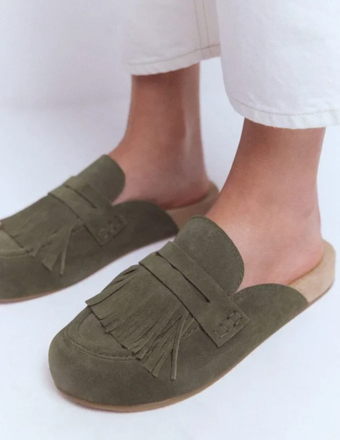 Etta Ghillie Mule Clogs Deep Olive