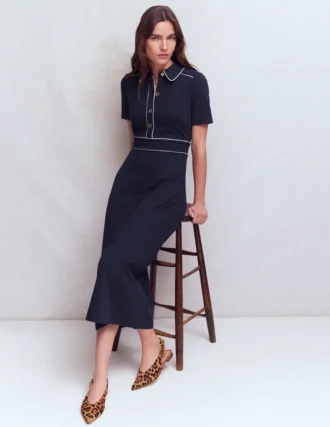 Etta Piping Trim Ponte Dress Navy