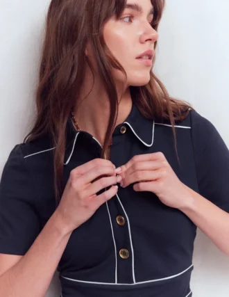 Etta Piping Trim Ponte Dress Navy