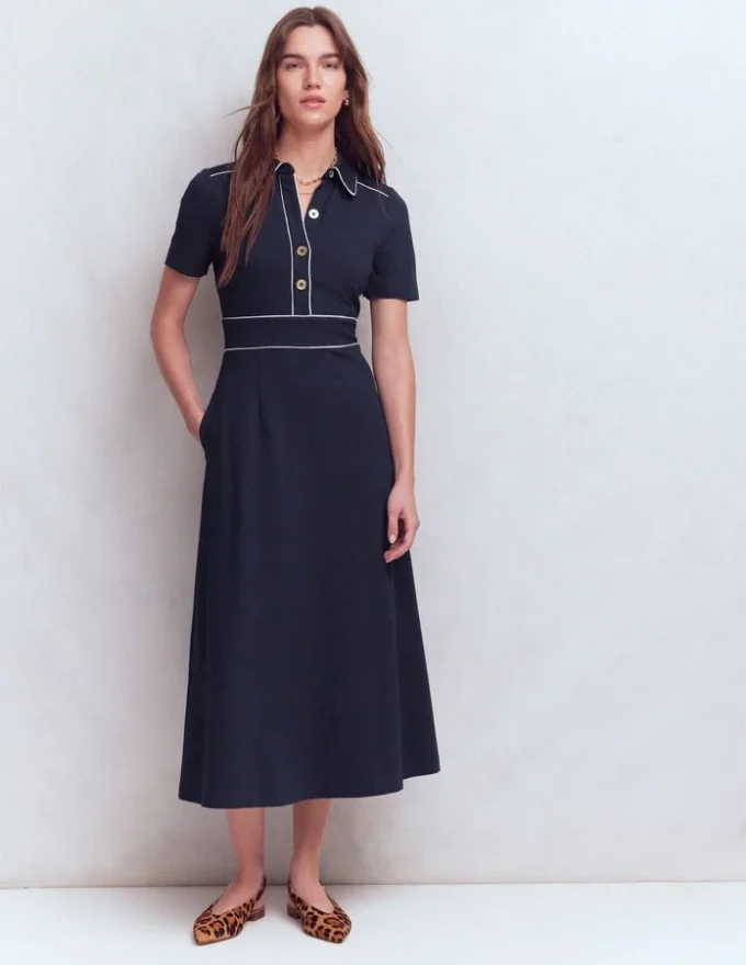 Etta Piping Trim Ponte Dress Navy Etta Piping Trim Ponte Dress Navy