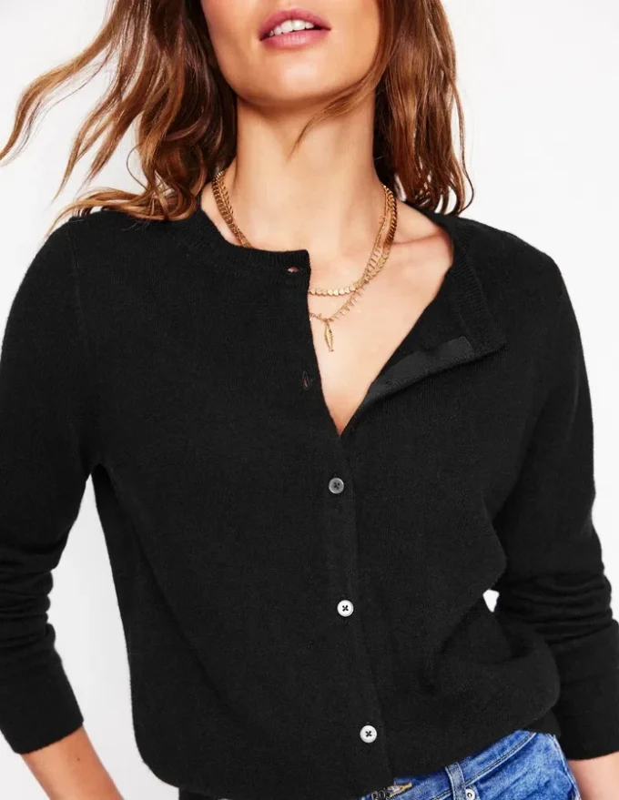 Eva Cashmere Crew Cardigan Black Eva Cashmere Crew Cardigan Black