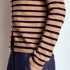 Eva Cashmere Crew Cardigan Camel Melange/Navy Stripe