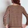 Eva Cashmere Crew Cardigan Camel Melange/Navy Stripe