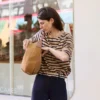 Eva Cashmere Crew Cardigan Camel Melange/Navy Stripe