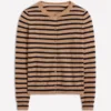 Eva Cashmere Crew Cardigan Camel Melange/Navy Stripe