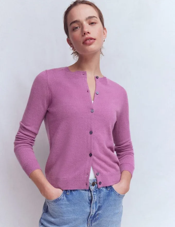 Eva Cashmere Crew Cardigan Clover Purple Eva Cashmere Crew Cardigan Clover Purple