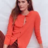 Eva Cashmere Crew Cardigan Fiery Orange Melange Eva Cashmere Crew Cardigan Fiery Orange Melange