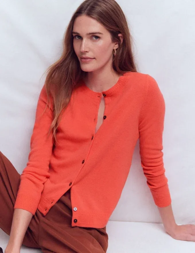 Eva Cashmere Crew Cardigan Fiery Orange Melange Eva Cashmere Crew Cardigan Fiery Orange Melange