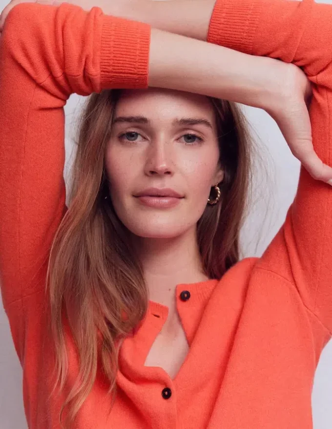 Eva Cashmere Crew Cardigan Fiery Orange Melange Eva Cashmere Crew Cardigan Fiery Orange Melange