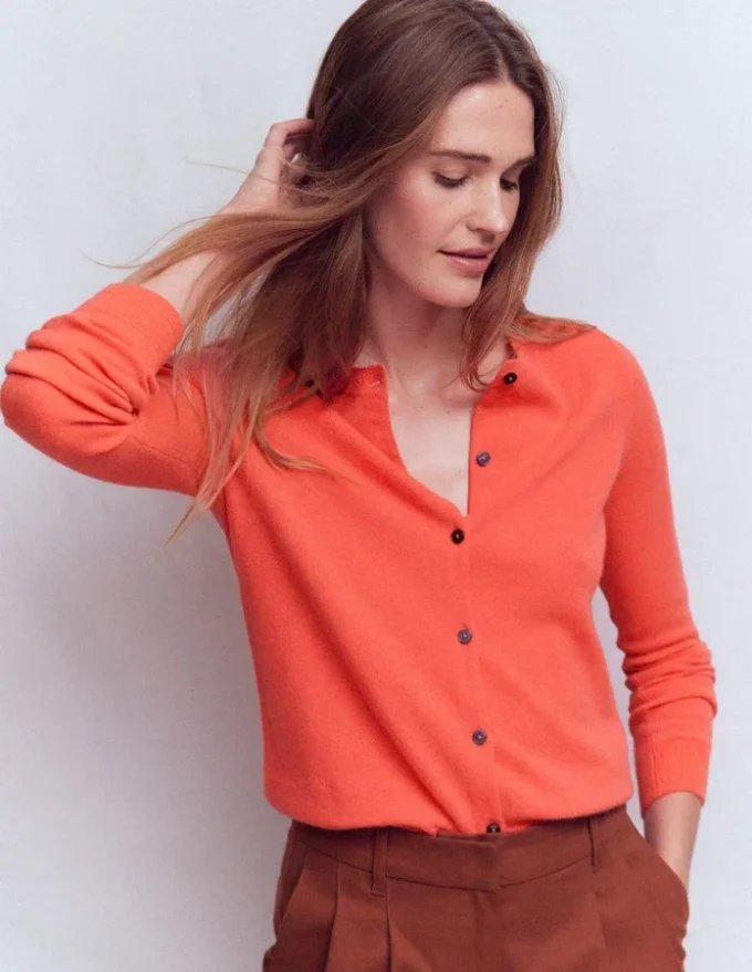 Eva Cashmere Crew Cardigan Fiery Orange Melange Eva Cashmere Crew Cardigan Fiery Orange Melange