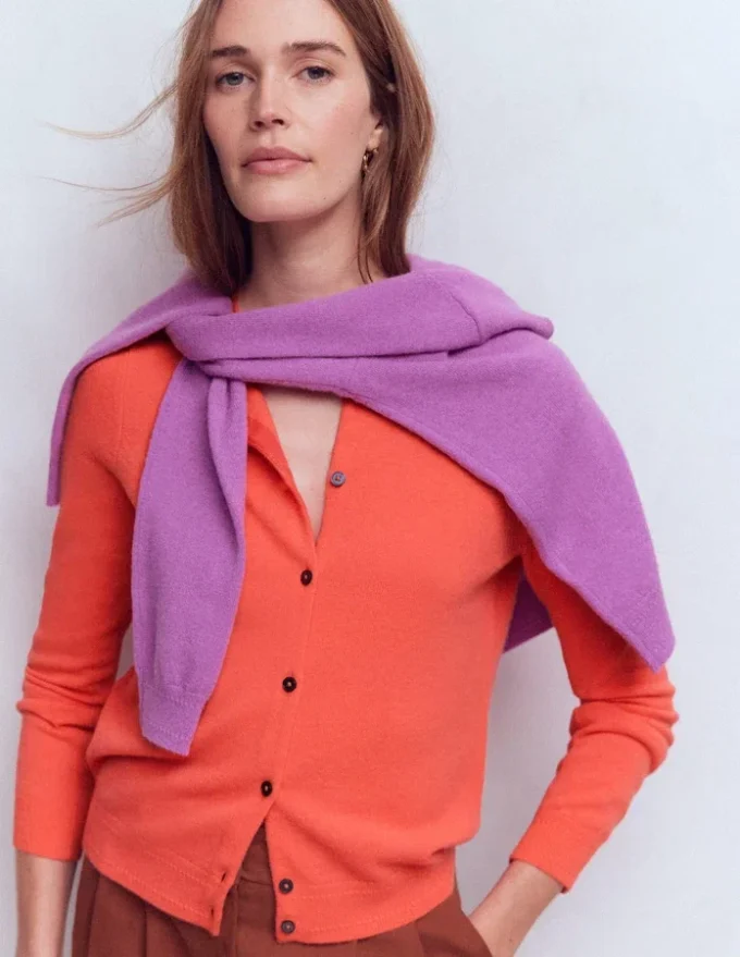Eva Cashmere Crew Cardigan Fiery Orange Melange Eva Cashmere Crew Cardigan Fiery Orange Melange