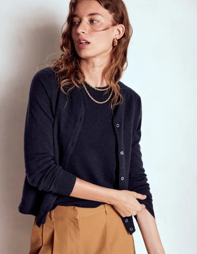 Eva Cashmere Crew Cardigan Navy Eva Cashmere Crew Cardigan Navy