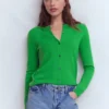 Eva Cashmere Crew Cardigan Sapling Green Eva Cashmere Crew Cardigan Sapling Green