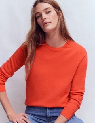 Eva Cashmere Crew Neck Sweater Fiery Orange Melange