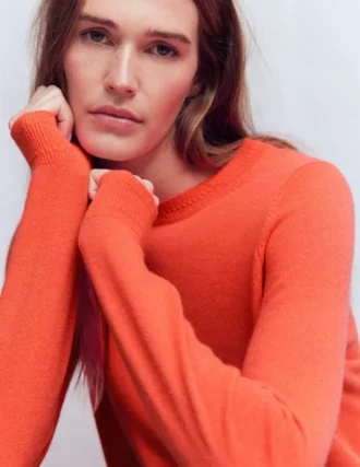 Eva Cashmere Crew Neck Sweater Fiery Orange Melange