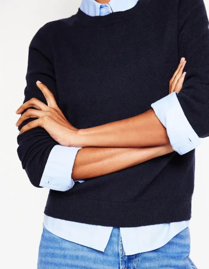 Eva Cashmere Crew Neck Sweater Navy Eva Cashmere Crew Neck Sweater Navy