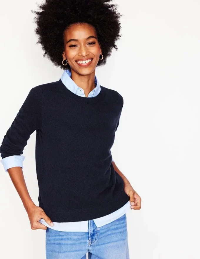 Eva Cashmere Crew Neck Sweater Navy Eva Cashmere Crew Neck Sweater Navy