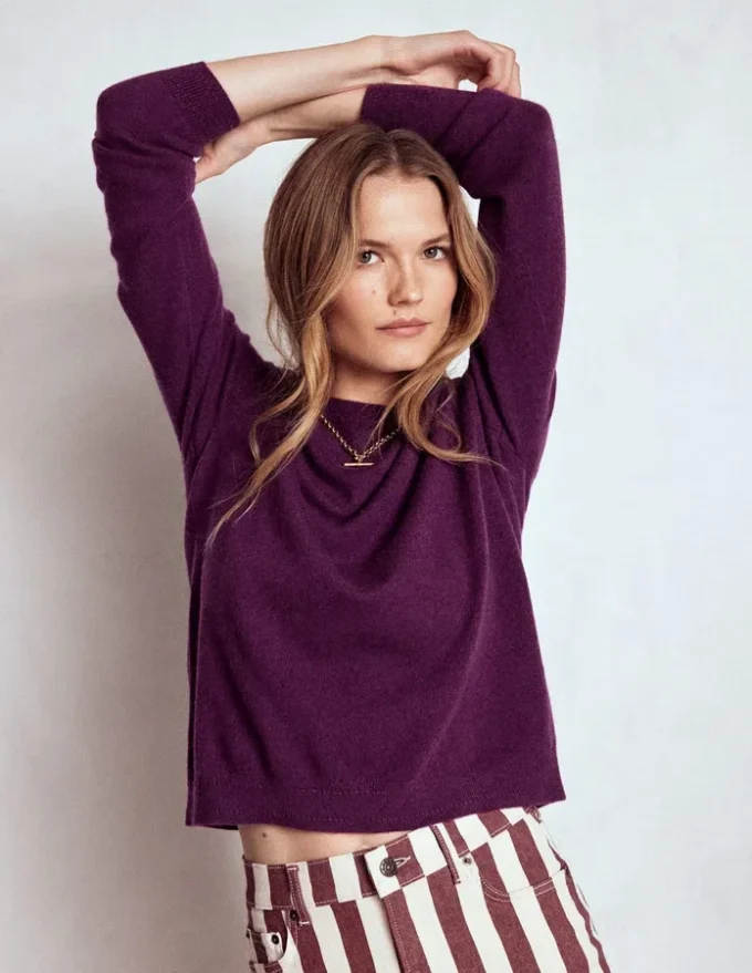 Eva Cashmere Crew Neck Sweater Plum Melange Eva Cashmere Crew Neck Sweater Plum Melange