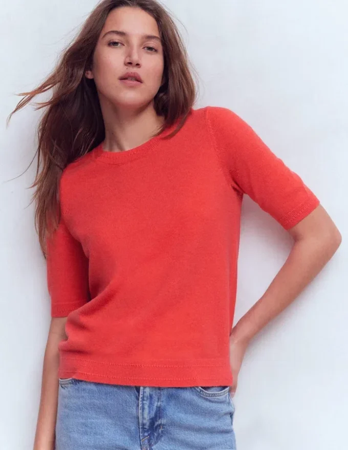 Eva Cashmere T-Shirt Fiery Orange Melange
