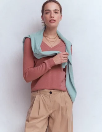 Eva Cashmere V-Neck Sweater Camelia Pink
