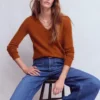 Eva Cashmere V-Neck Sweater Cognac Melange Eva Cashmere V-Neck Sweater Cognac Melange