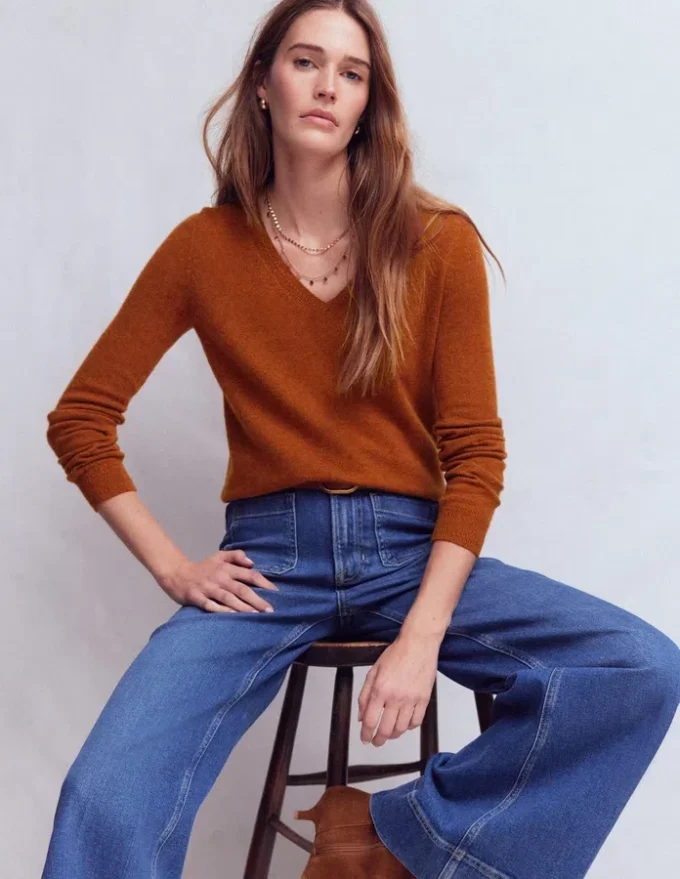 Eva Cashmere V-Neck Sweater Cognac Melange Eva Cashmere V-Neck Sweater Cognac Melange