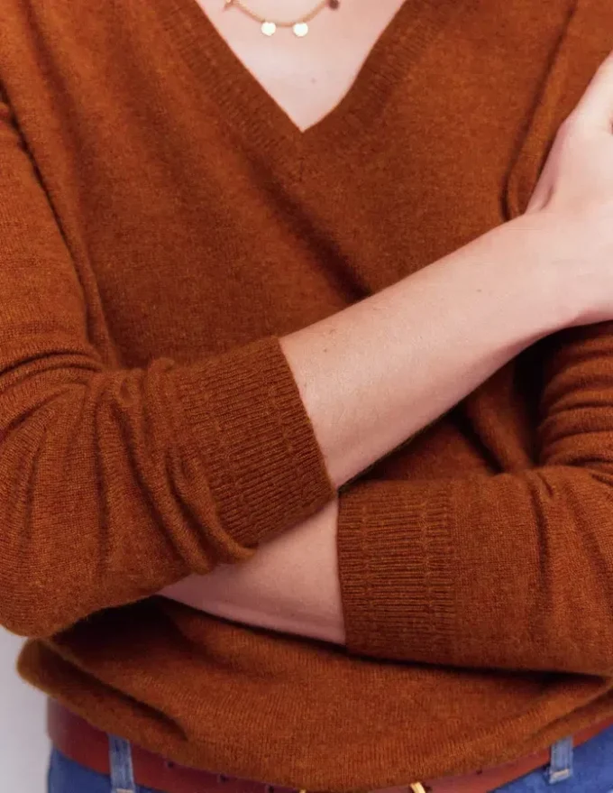 Eva Cashmere V-Neck Sweater Cognac Melange Eva Cashmere V-Neck Sweater Cognac Melange