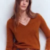 Eva Cashmere V-Neck Sweater Cognac Melange Eva Cashmere V-Neck Sweater Cognac Melange