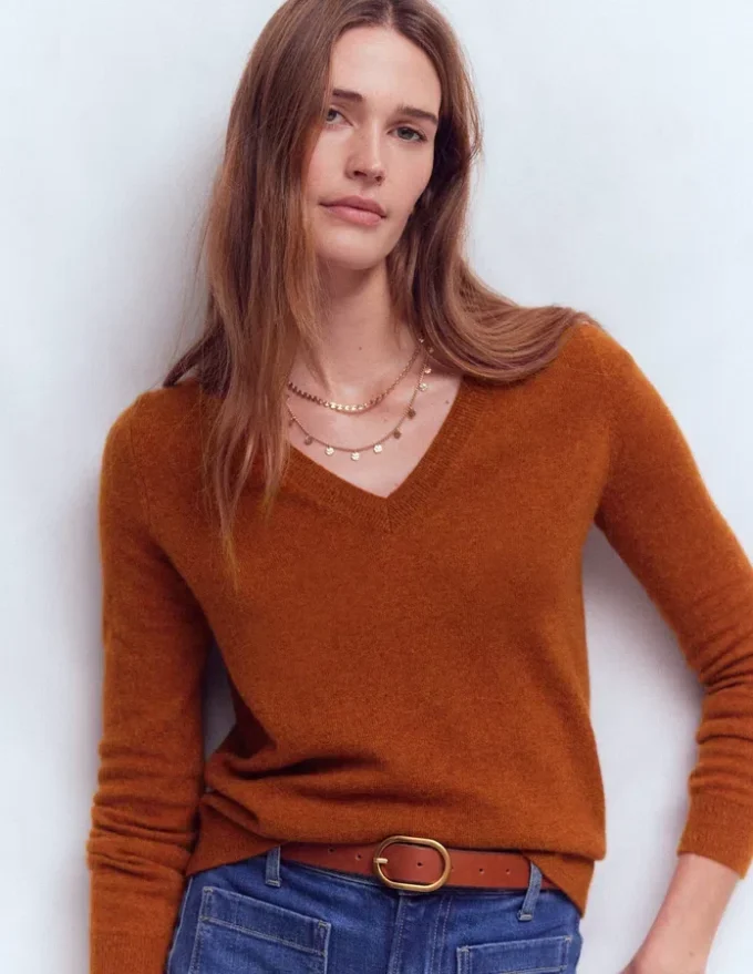 Eva Cashmere V-Neck Sweater Cognac Melange Eva Cashmere V-Neck Sweater Cognac Melange