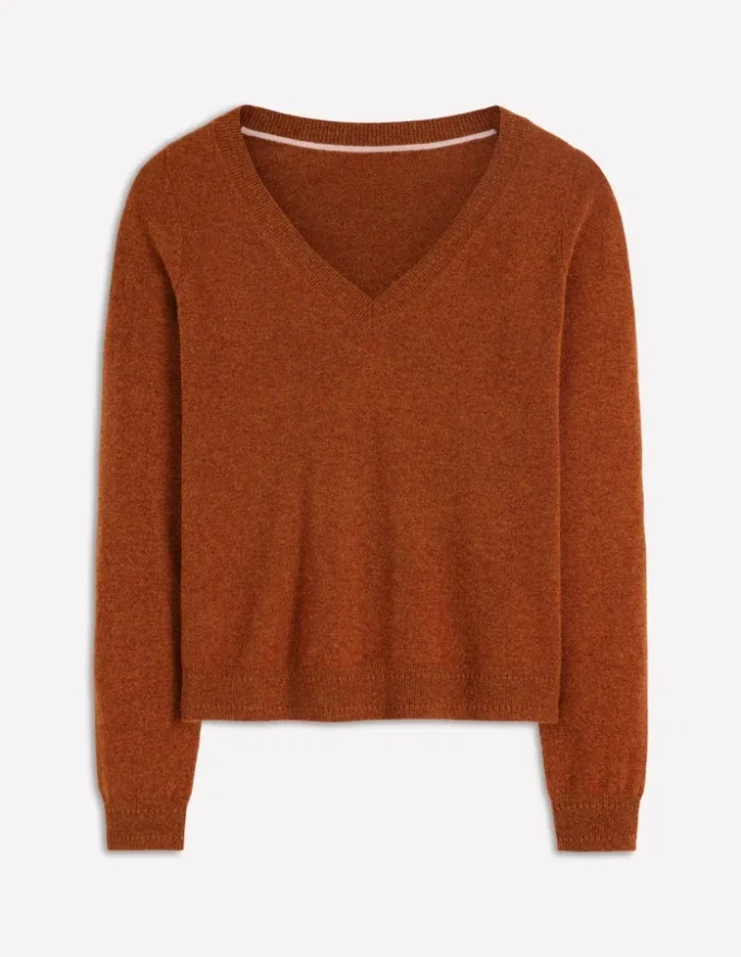 Eva Cashmere V-Neck Sweater Cognac Melange Eva Cashmere V-Neck Sweater Cognac Melange