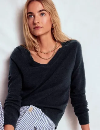 Eva Cashmere V-Neck Sweater Navy