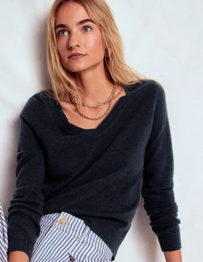 Eva Cashmere V-Neck Sweater Navy Eva Cashmere V-Neck Sweater Navy