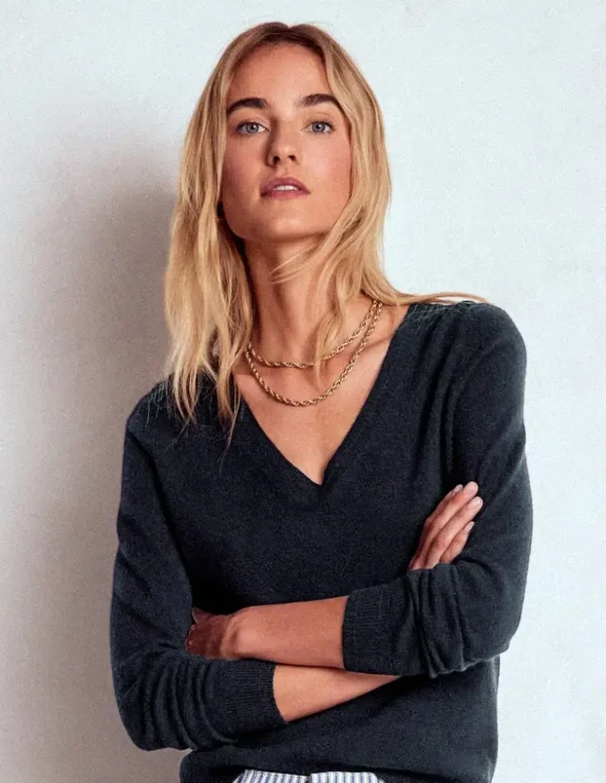 Eva Cashmere V-Neck Sweater Navy Eva Cashmere V-Neck Sweater Navy