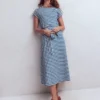 Eve Jersey Midi Dress Blue and Ivory Stripe Eve Jersey Midi Dress Blue and Ivory Stripe