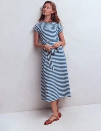 Eve Jersey Midi Dress Blue and Ivory Stripe