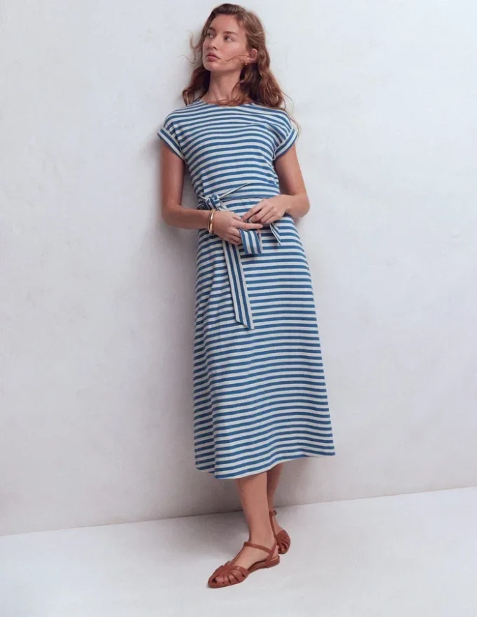 Eve Jersey Midi Dress Blue and Ivory Stripe Eve Jersey Midi Dress Blue and Ivory Stripe