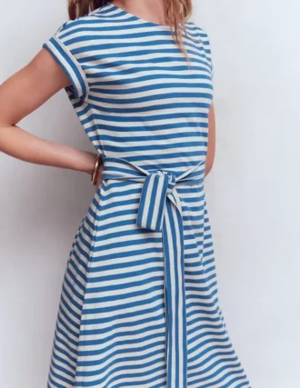 Eve Jersey Midi Dress Blue and Ivory Stripe